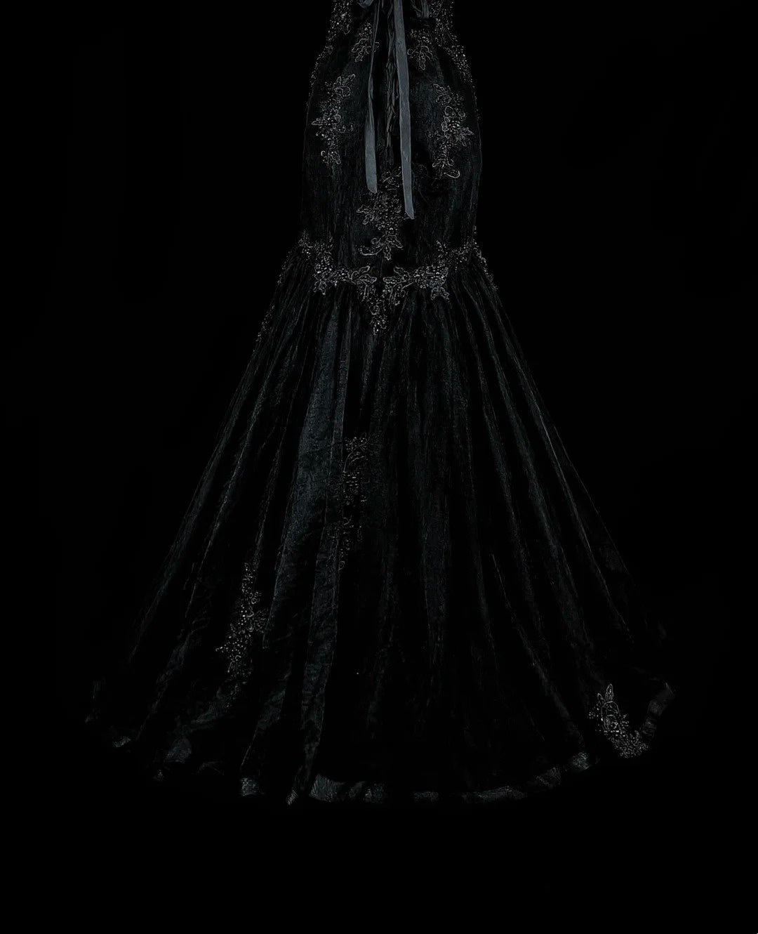 Vintage Prom Dresses Aesthetic Mermaid Sweetheart Black Tulle With Appliques Long Formal Dress N2157
