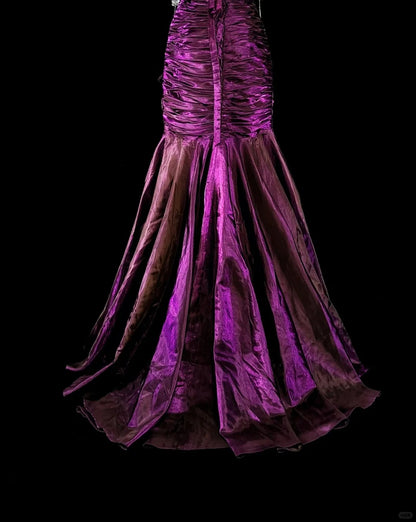 Vintage Prom Dresses Mermaid Strapless Purple Satin With Pleated 1990s Long Formal Gown N2711