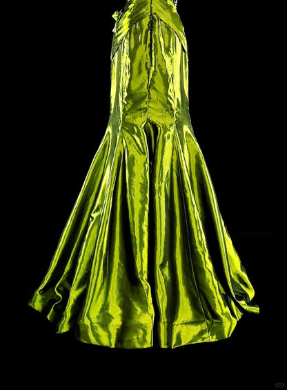 Dreamy Prom Dresses Vintage 90s Retro Off The Shoulder Olive Green Satin Long Formal Outfits N2366