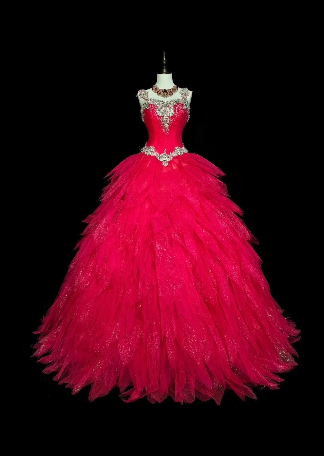 Vintage Ball Gown Square Neck Hot Pink Tulle With Layers Tiered Sweet 16 Dresses Quinceanera Dress Long 15 Vestidos De Fiesta N1436