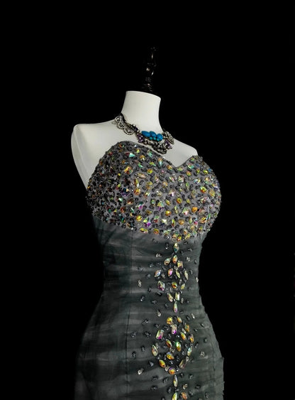 Vintage Prom Dresses Aesthetic 1950s Retro Mermaid Sweetheart Grey Long Party Dress N2022