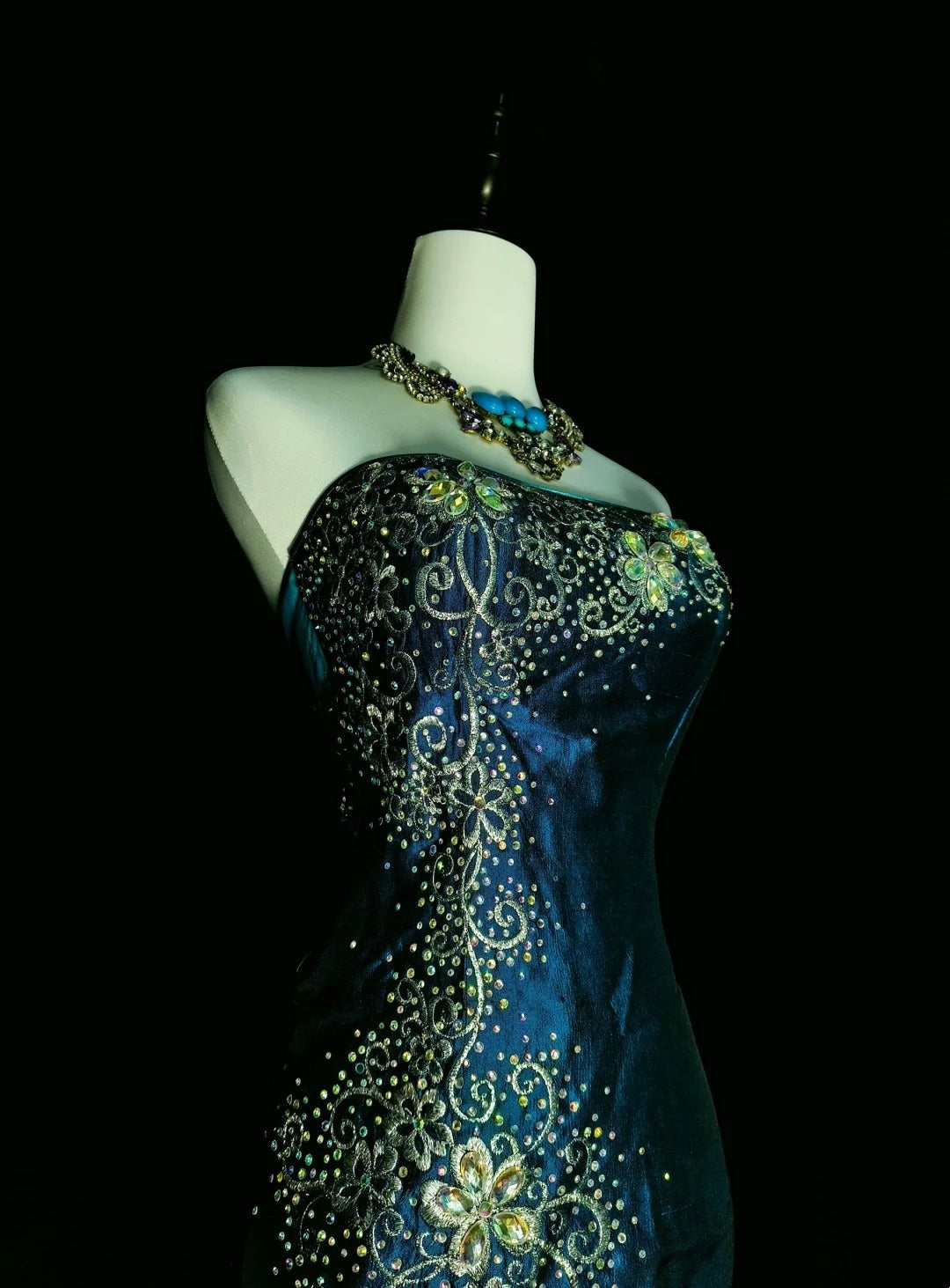 Vintage Mermaid Strapless Dark Green Satin Sleeveless 80s Sleeveless Prom Dresses Long Formal Party Gown N1438