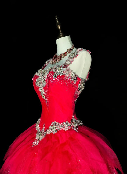 Vintage Ball Gown Square Neck Hot Pink Tulle With Layers Tiered Sweet 16 Dresses Quinceanera Dress Long 15 Vestidos De Fiesta N1436