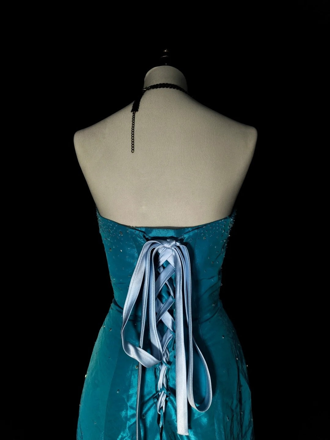 Vintage Mermaid Strapless Blue 2000s With Gold Beads Prom Dresses Long Formal Party Gown N1358