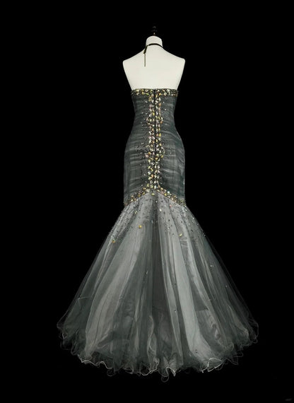 Vintage Prom Dresses Aesthetic 1950s Retro Mermaid Sweetheart Grey Long Party Dress N2022