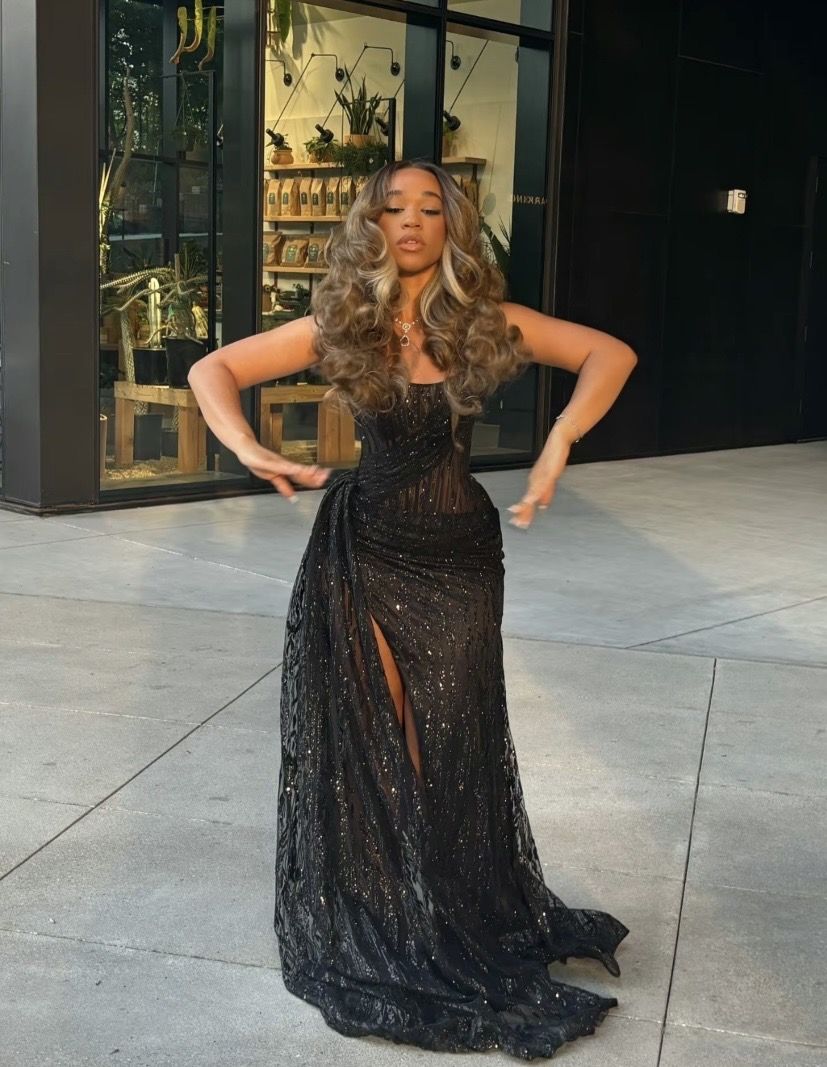 Sexy Black Lace Sequin Slit Mermaid Long Prom Dress Evening Dress AB1625