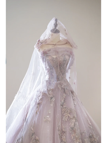 Unique Ball Gown Strapless Lilac Tulle With Multi Layered Long Prom Quinceanera Dresses Sweet 15 16 Birthday Gown AB903