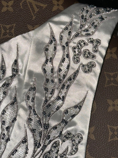 Glamorous Mermaid V Neck Gray Satin School Dances With Beading Prom Dresses 8th Grade Formal Outfits Evening Dress RB8414
