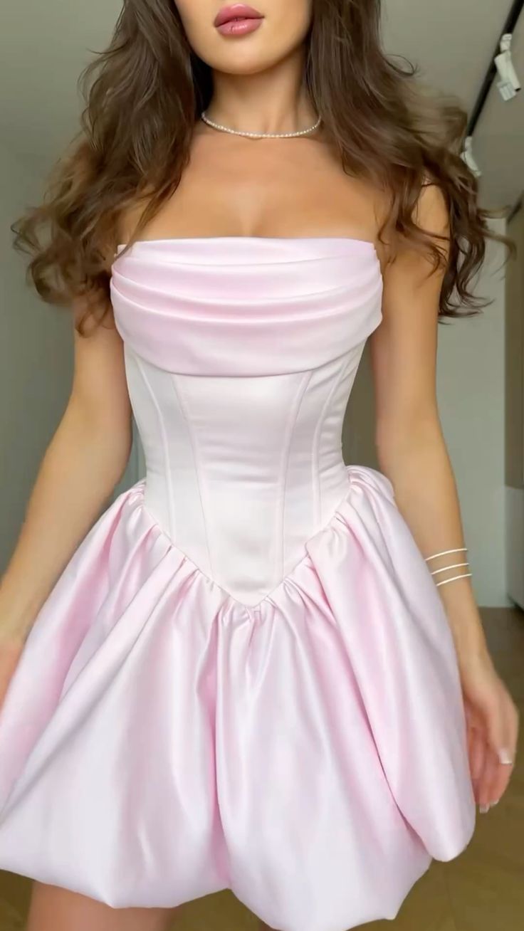 Simple Ball Gown Strapless Pink Sleeveless Mini Senior Inspo Short Homecoming Dresses N4739