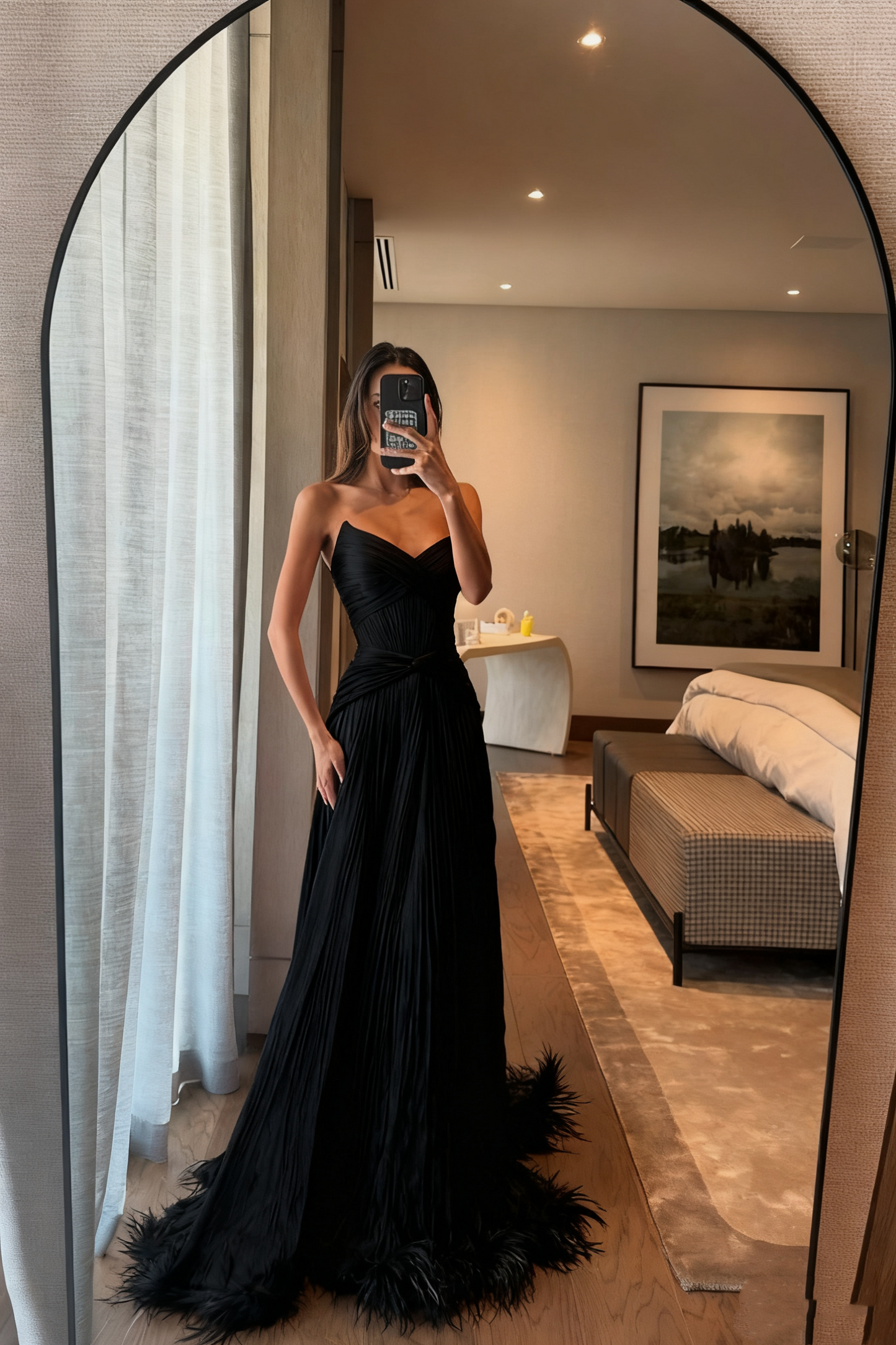 Special A Line Sweetheart Pleated Chiffon Pink Sleeveless Feathers Long Prom Dresses Inspo Prom Gown RB1394