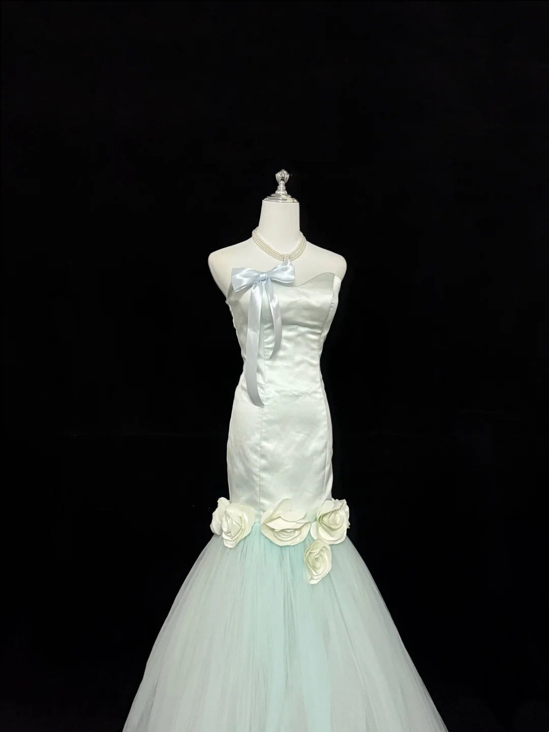 Prom Dress Long Floor Length Mermaid Sweetheart Tulle Sage Green With Flowers Formal Evening Gown For Women RC0307