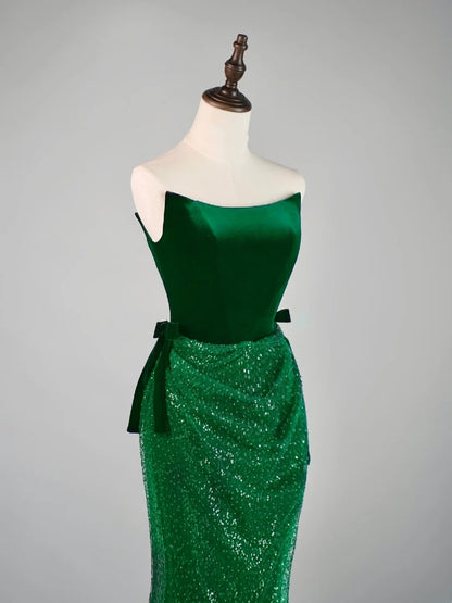 Stunning Mermaid Strapless Green Sequined Prom Dresses Inspiration Evening Dress Princess Graduation Gown N1078
