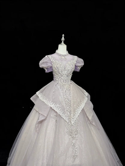 Sweet 16 Dresses Long Ball Gown High Neck Lilac With Sequin Lace Sweet Sixteen Birthday Gown RC0294