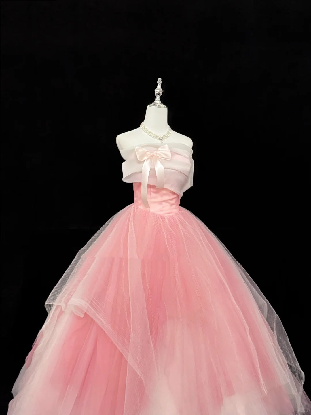 Sweet 15 Quinceanera Dress Ball Gown Strapless Pink With Bow-knot Tulle 15th Birthday Gown RC0250