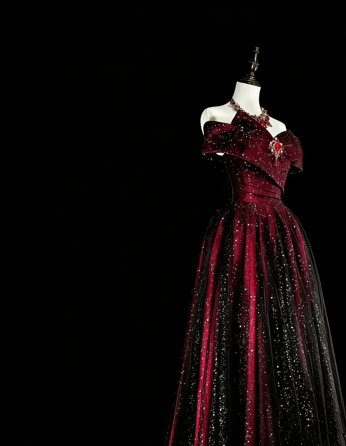 Dreamy Prom Dresses Vintage 90s Retro Off The Shoulder A line Burgundy Black Long Formal Outfits N2374