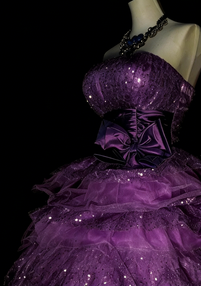 Unique Ball Gown Strapless Purple Tulle Inspo 2000s Hoco Gowns Short Inspo Homecoming Dresses N1363