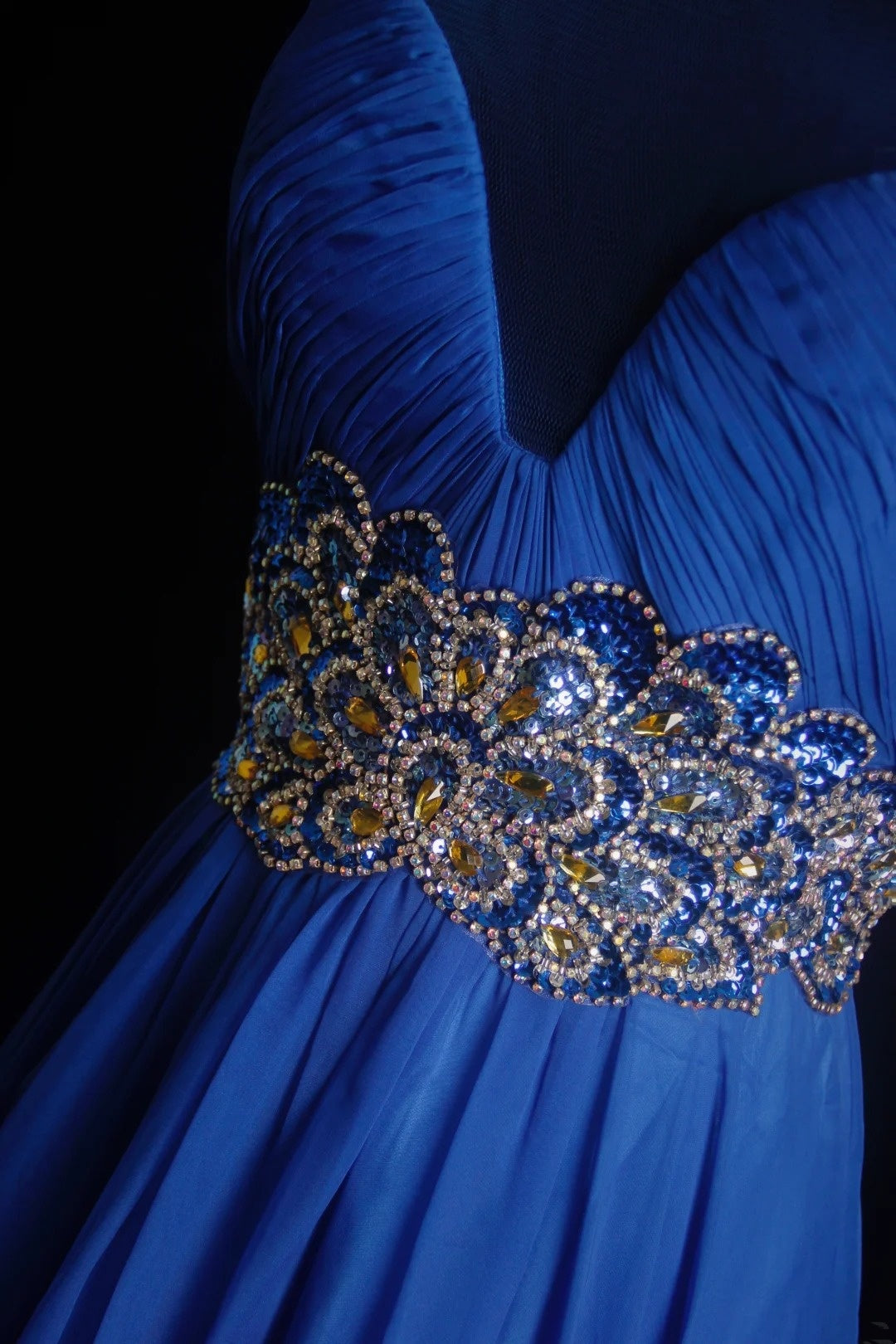 Retro A line Scoop Neckline Royal Blue Chiffon 2000s Long Prom Dresses Inspo 19th Birthday Outfits Formal Dress N500