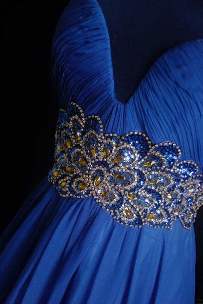Retro A line Scoop Neckline Royal Blue Chiffon 2000s Long Prom Dresses Inspo 19th Birthday Outfits Formal Dress N500