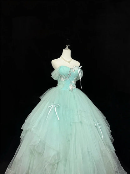 Mint Green Sweet 16 Dresses Long Ball Gown Off Shoulder Tulle Formal Sweet Sixteen Birthday Gown RC0240