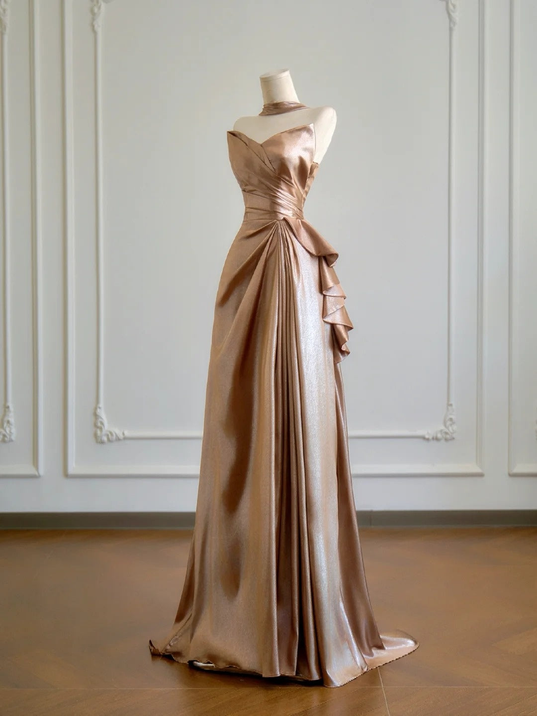 Simple A Line Sweetheart Champagne With Slit Prom Dresses Long Evening Formal Gown BirthdayParty Gowns N375