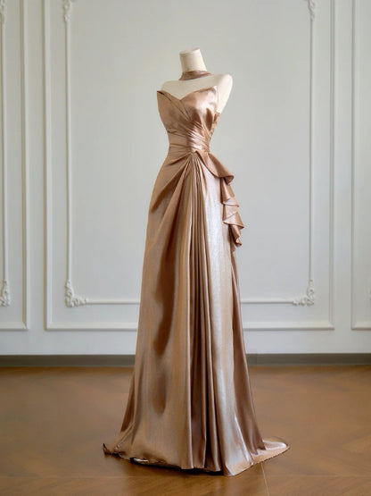 Simple A Line Sweetheart Champagne With Slit Prom Dresses Long Evening Formal Gown BirthdayParty Gowns N375