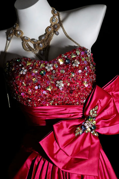 Modest Prom Dresses A line Strapless Hot Pink Fuchsia Long Formal Dance Dress N2975