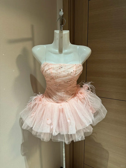 Cute Ball Gown Strapless Blush Pink Tulle Night In Rio Inspo Hoco Dress Ideas Homecoming Dresses RB4034