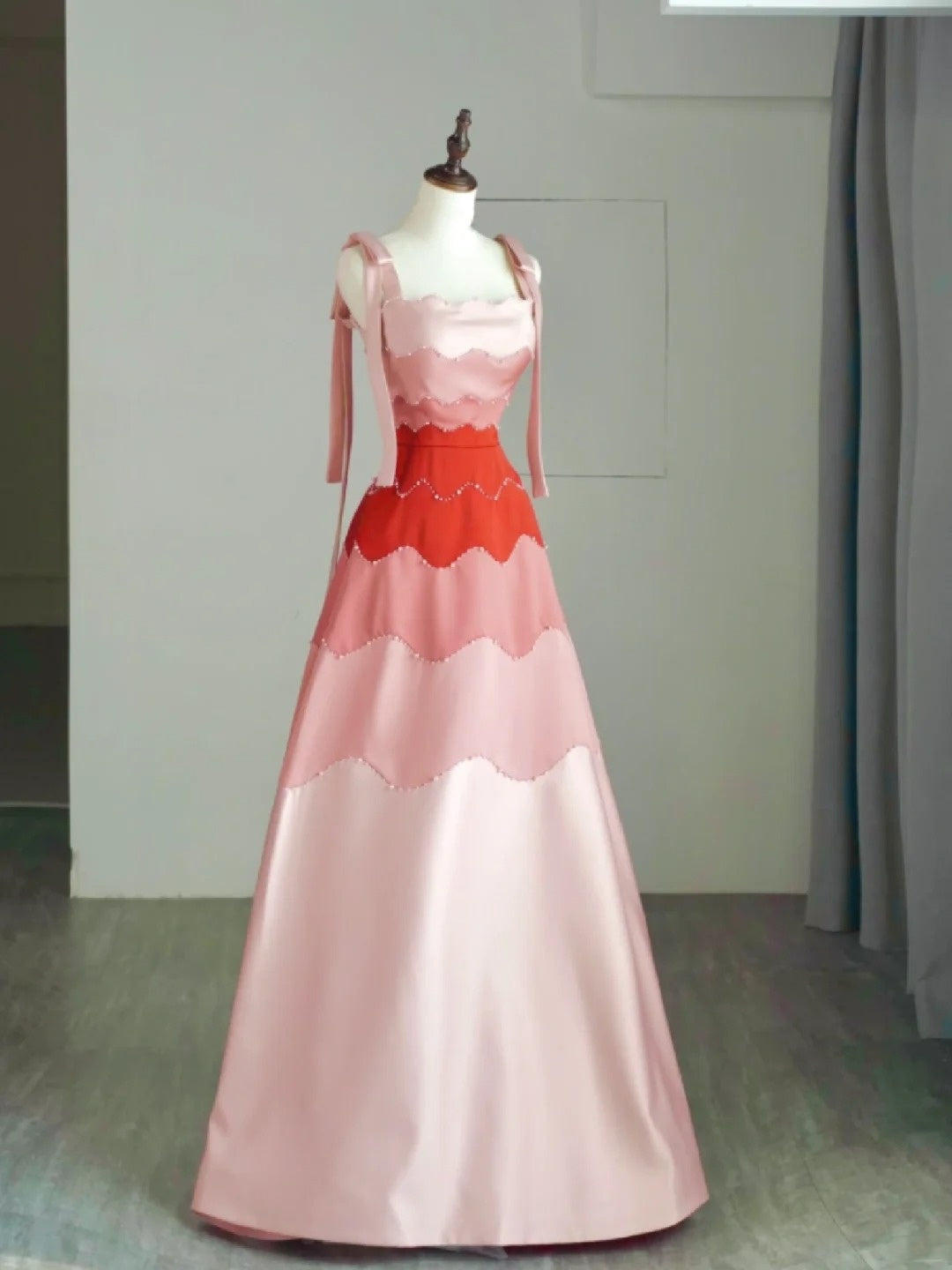 Ball Gown Straps Pink Satin Long Prom Dress Fashion Aesthetic High School Formal Dresses Party Outfits Prom Gown N681