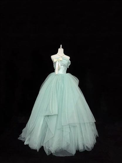 Sweet 16 Dresses Long Ball Gown Sweet Sixteen Long Birthday Dress Strapless Mint Green Tulle Formal Gown RC0306