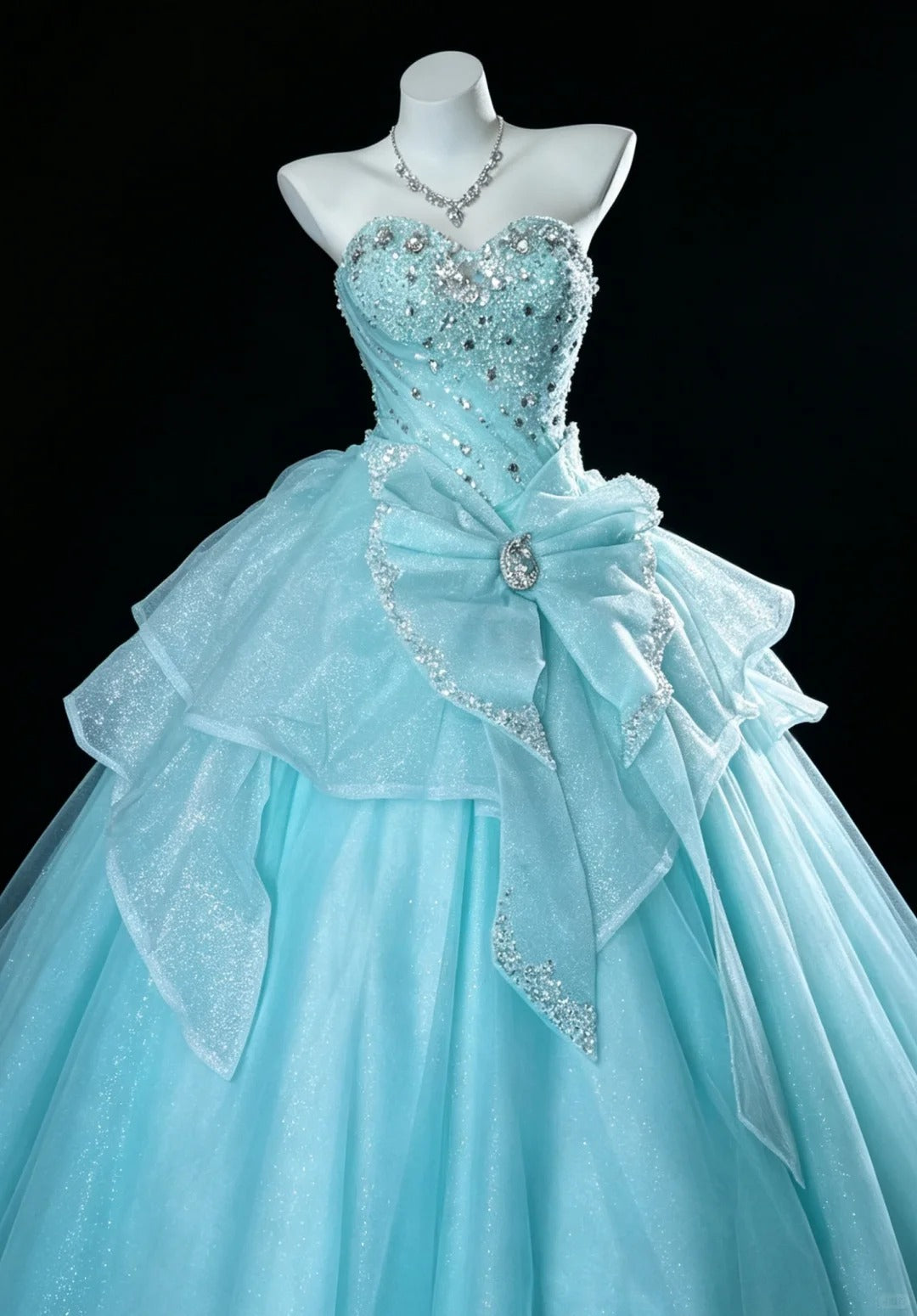 Sweet Ball Gown Sweetheart Blue Tulle With Beaded Quince Dress Long Sweet 15 16 Quinceanera Dresses Vestido de princesa RB4473