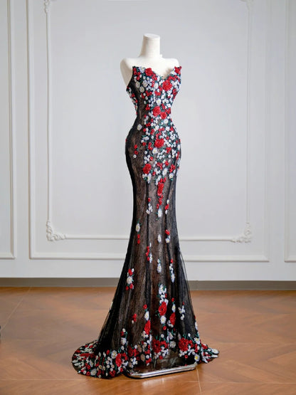 Modest Mermaid Sweetheart Black Tulle With Appliques Long Prom Dresses Impress 18th Birthday Outfits Party Gown N344