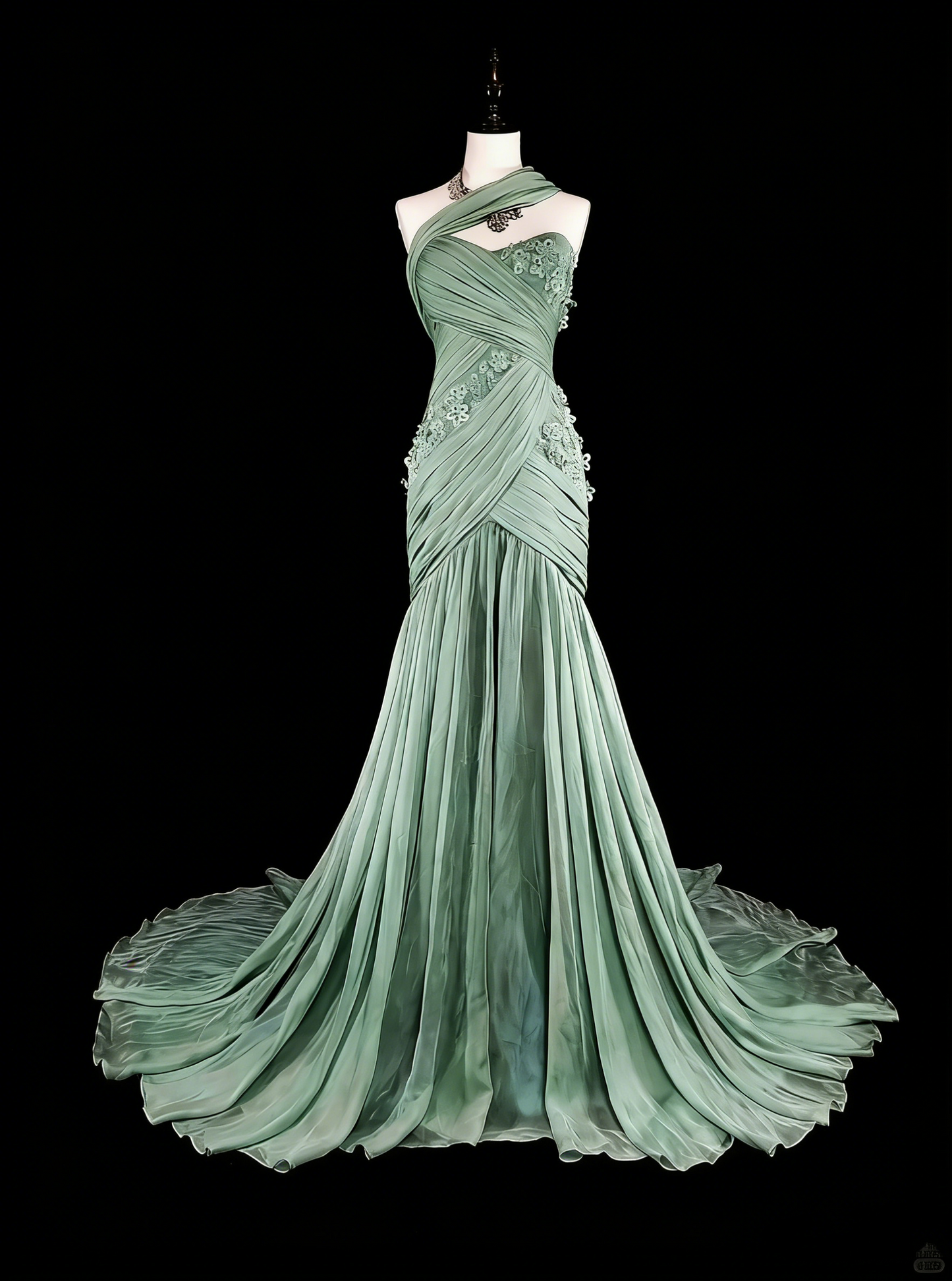 Vintage Prom Dresses Aesthetic Mermaid One Shoulder Sage Green Chiffon With Appliques Long Formal Dress N2161