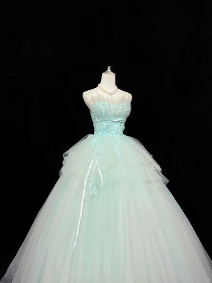 Sweet 16 Dresses Long Ball Gown Sweet Sixteen Long Birthday Dress Strapless Blue Tulle Formal Gown RC0284
