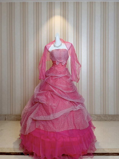Sweet Ball Gown Strapless Tulle Pink Tiered Sweet 16 Dresses Quinceanera Dress Long 15 Vestidos De Fiesta N4211