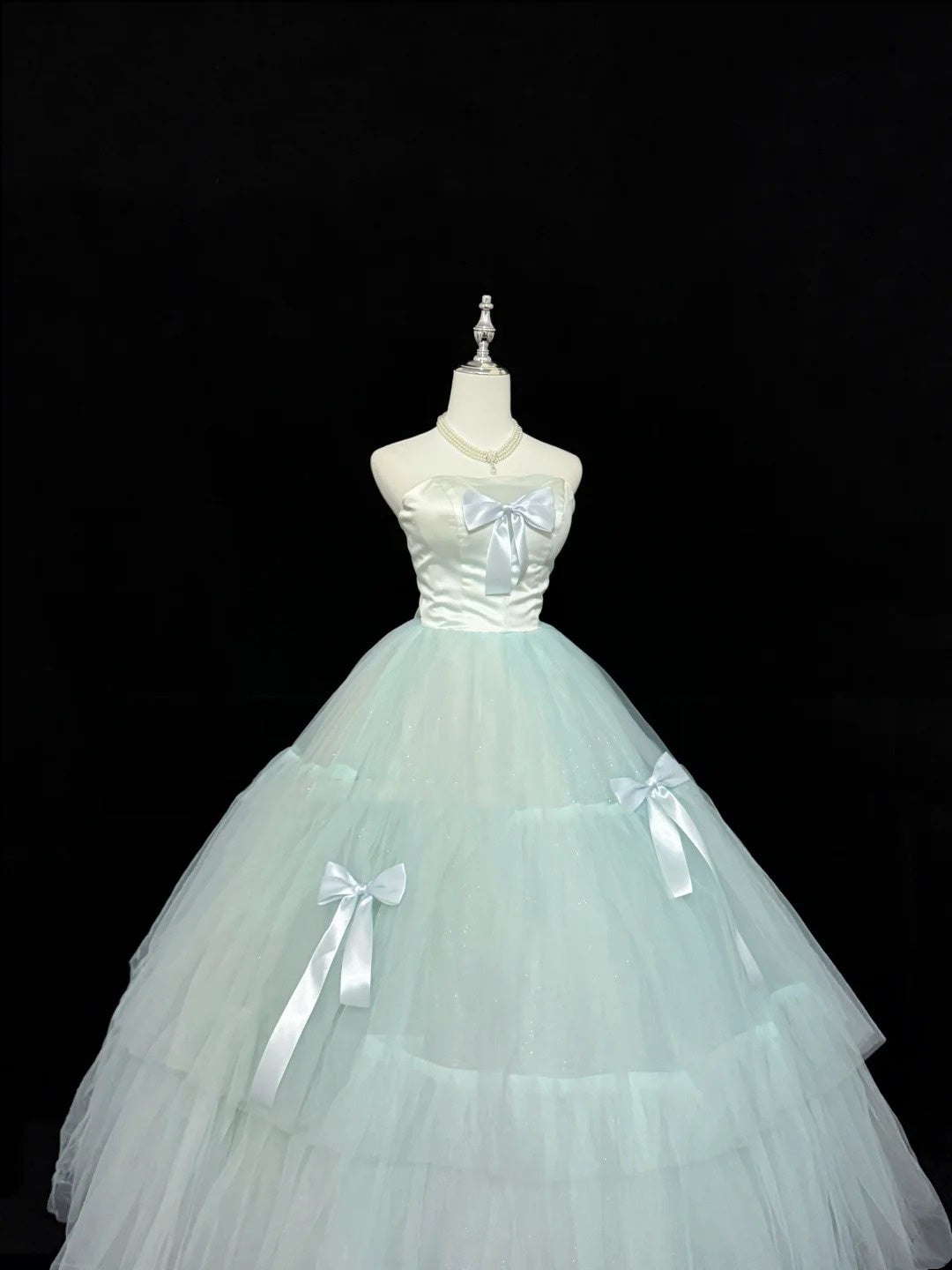 Sweet 15 Quinceanera Dress Ball Gown Strapless Mint Green With Bow-knot Tulle 15th Birthday Gown RC0239