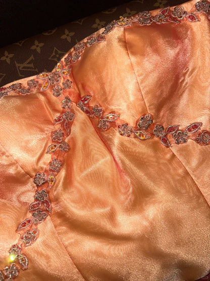 Elegant A Line Sweetheart Organza Orange With Beading Prom Dresses Formal Outfit Evening Night Dress RB8242