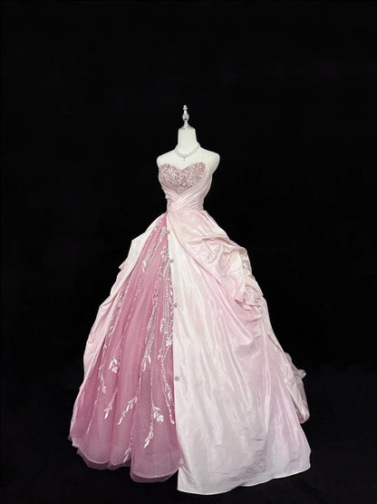 Sweet 16 Dresses Long Ball Gown Sweet Sixteen Long Birthday Dress Sweetheart Pink Tulle Formal Gown RC0288