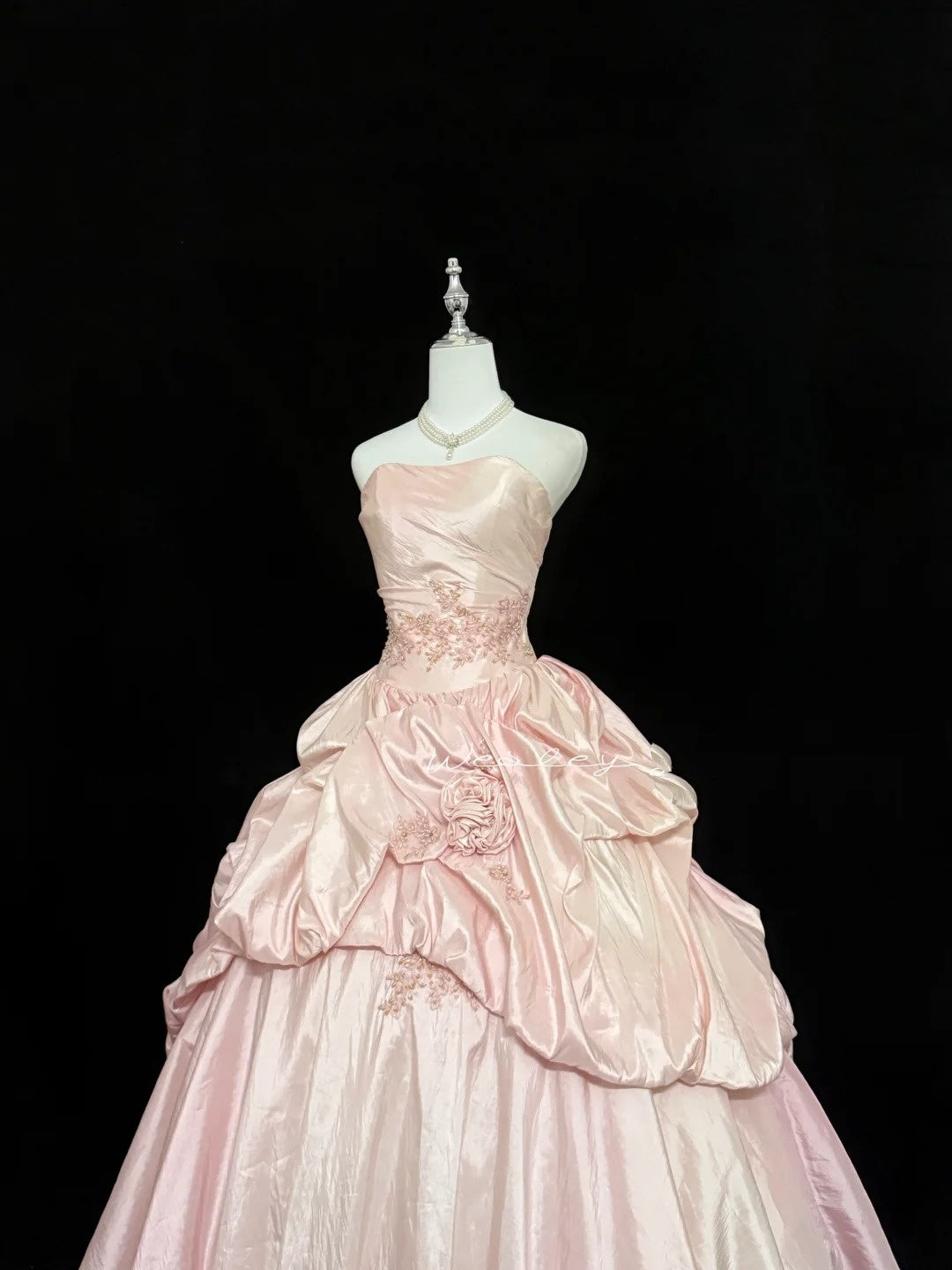 Cute Sweet 16 Dresses Long Ball Gown Strapless Blush Pink Satin With Lace Formal Sweet Sixteen Birthday Gown RC0258
