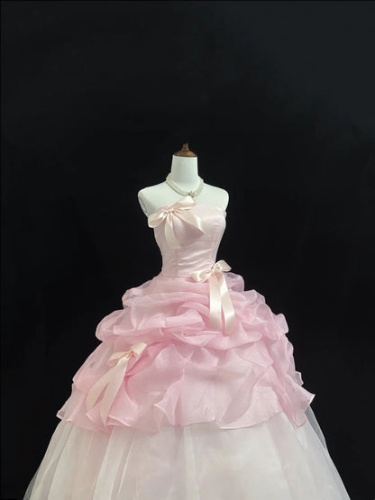 Sweet 15 Quinceanera Dress Ball Gown Strapless Pink With Ruffled Tiered 15th Birthday Gown RC0233