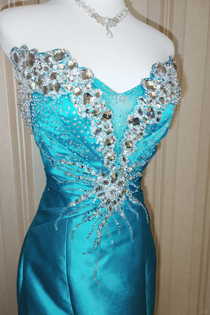 Elegant Mermaid Sweetheart Blue With Beading 18th Birthday Elegant Outfit Formal Prom Dresses N4185