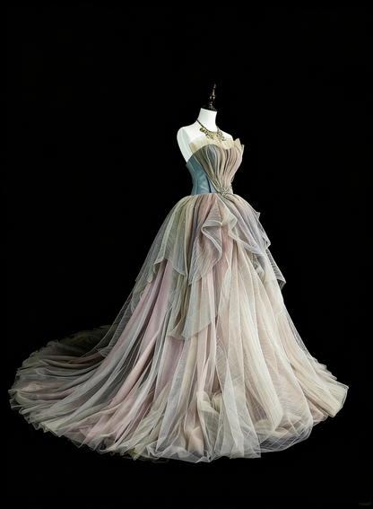 Modest Prom Dresses Ball Gown Sweetheart Tulle Sleeveless Evening Long Quince Dress N3076