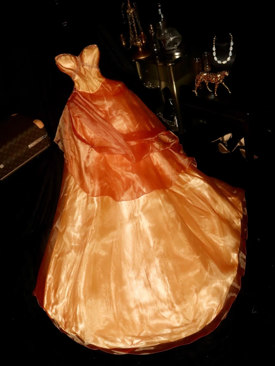 Elegant A Line Sweetheart Organza Orange With Beading Prom Dresses Formal Outfit Evening Night Dress RB8242