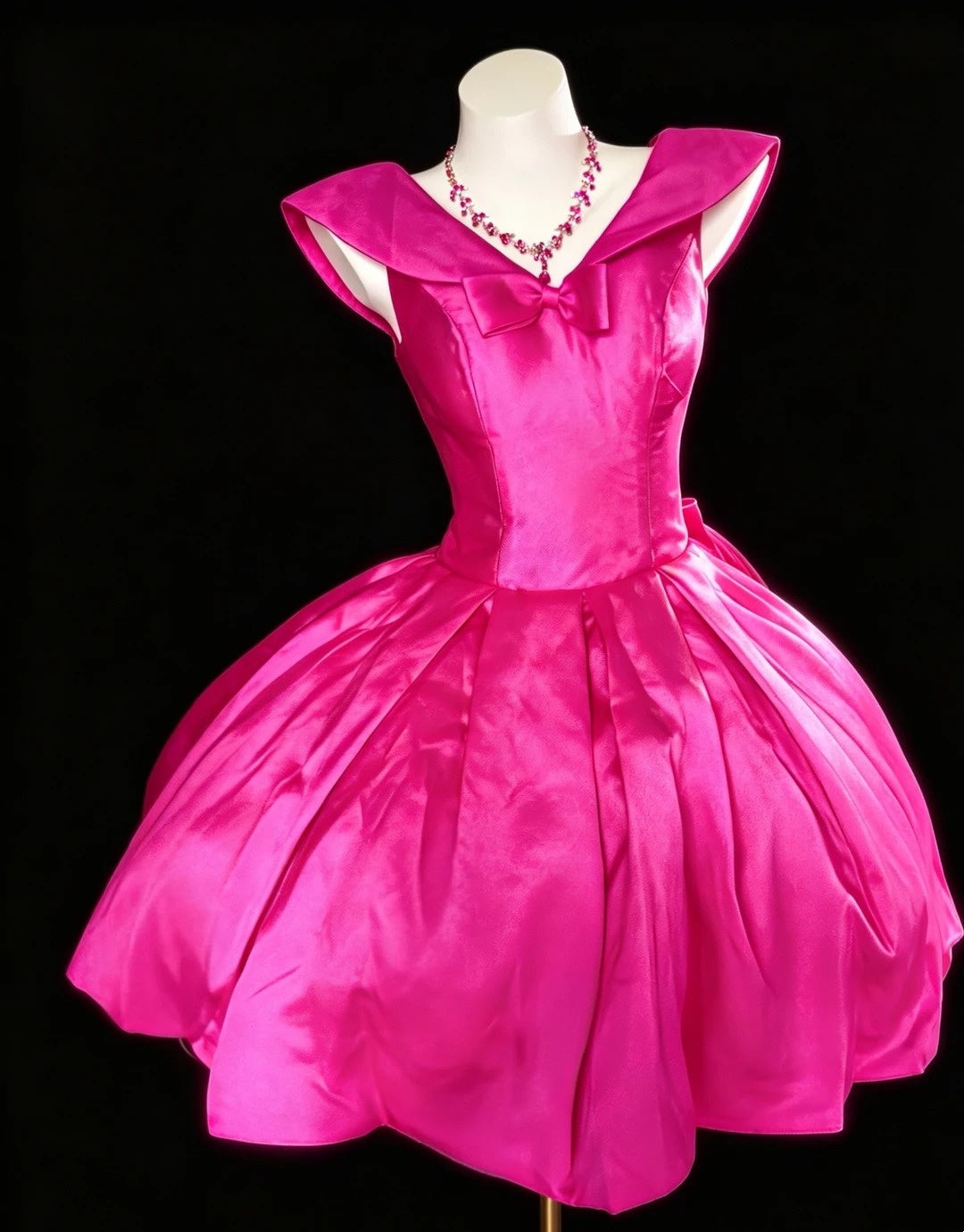 Cute Ball Gown V Neck Hot Pink Satin Short Mini Party Dress Cocktail Homecoming Dresses N4213