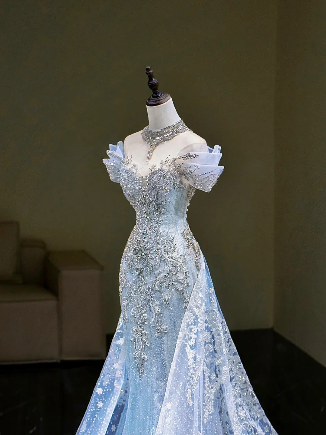 Dream Mermaid Off The Shoulder Aesthetic Sequin Blue Long Prom Dresses Inspiration Party Dress Prom Gown RB1667
