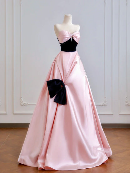 Timeless Ball Gown Sweetheart Pink Satin Long Prom Dresses Inspiration Party Gowns N400
