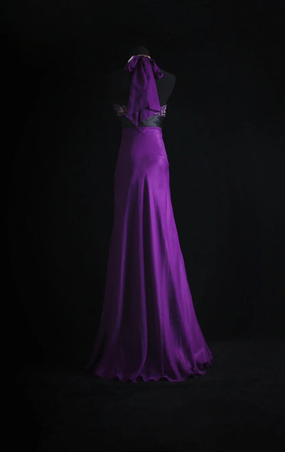 Retro A Line Halter Grape Chiffon Prom Dresses With Beadings Inspiration Party Gowns Princess Formal Dress N774