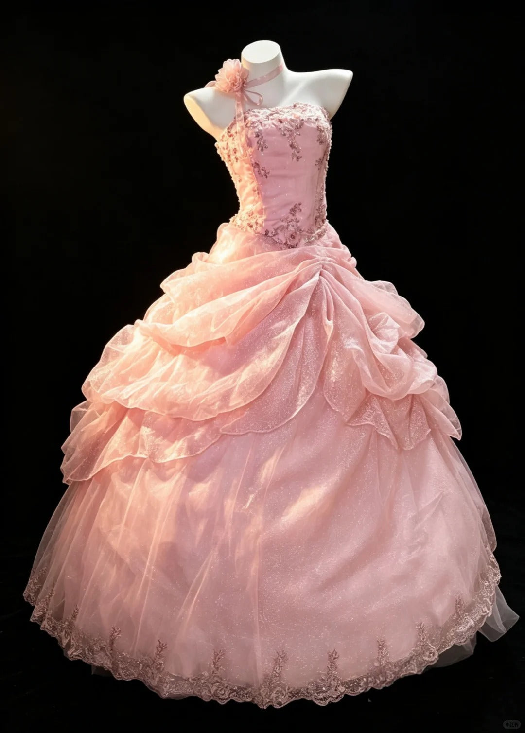 Sweet Ball Gown One Shoulder Pink Sequin Tiered Layers Sweet 16 Dresses Quinceanera Dress Long 15 Vestidos De Fiesta N4205