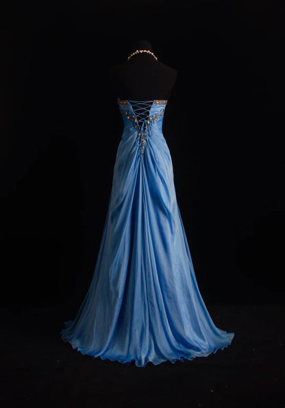 Vintage Prom Dresses Mermaid Sweetheart Blue Chiffon 80s With Ruffled Gold Beading Long Formal Evening Outfits N4215