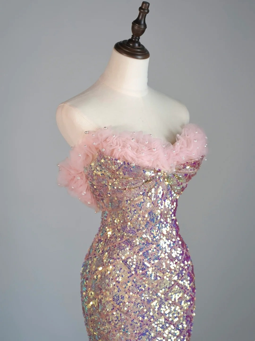 Modest Mermaid Sweetheart Pink Sequin Long Prom Dresses Night Semi Formal Dresses N686