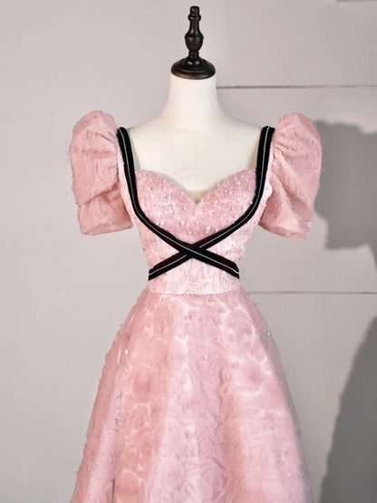 Cute A line Sweetheart Pink Lace Senior Prom Dresses High School Long Formal Dress N1272